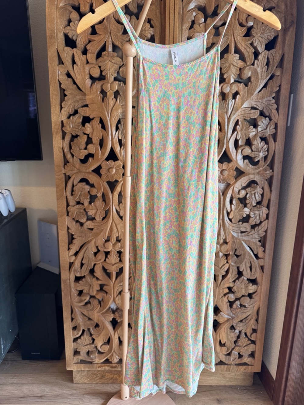 RVCA Pastel Floral Slip Dress in Mint, Pink & Yellow